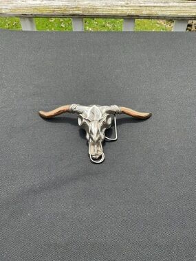 Vintage Silver Star Longhorn Bull Skull Belt buckle 2004 6.5” x 3.5”